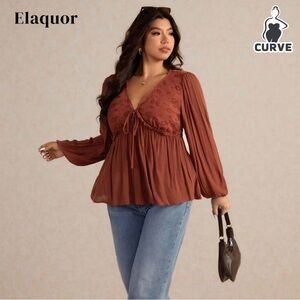 SHEIN Rust Blouse with Lace Detail